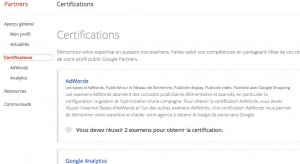 Voici l'onglet "Certifications" sous Google partners