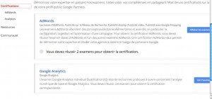 Voici l'endroit où passer la "Certification analytique" sous Google partners